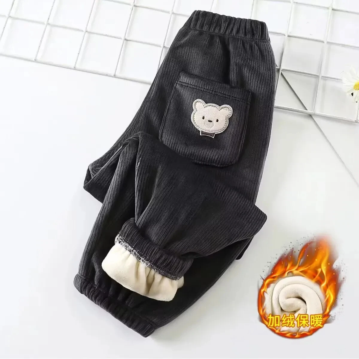 Spring Autumn Warm Kids Pants Girls Trousers Baby Boys Handsome Litter Bear Britches 0-8 Years Children Warm Casual Pants Pants