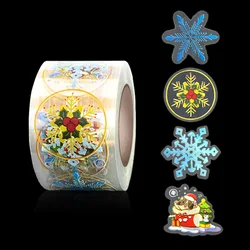 500Pcs 1.5Inch Gift Sealing Gold Stamping Transparent Snowflake Stickers Christmas Design Party Wedding Decorations Labels