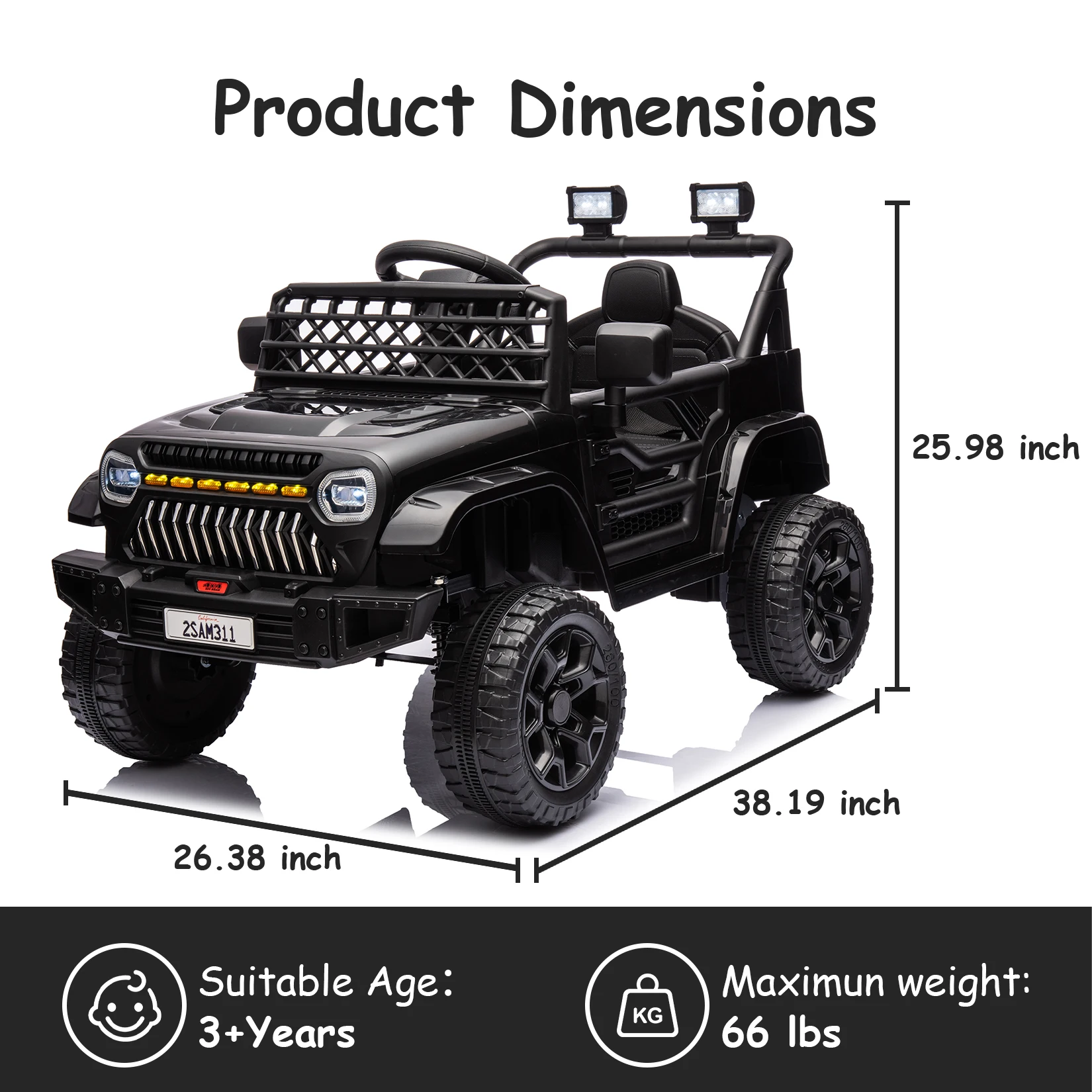 2V Ride On Car for Kids Electric Vehicle Toddles Battery Powered Truck Car Toy with Remote Control, 4-Wheel Suspension