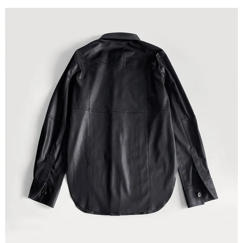 LUXURY-Casual Leather Shirt with Soft Protein Leather Lining and a Bright Velvet Feel, Handsome and New Leather Top