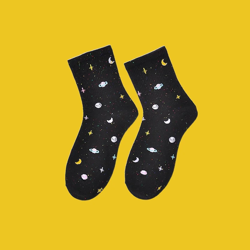 

3/6 Pairs Long Socks Mid-tube Socks New Style Starry Sky Socks Korean Women's Socks Women's Universe Ins Trendy Starry Sky Socks