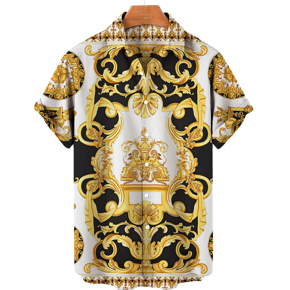 Luxury Shirt for Men Baroque Style 3D Men\'s Shirt Hawaiian Summer Oversized Tops Buton Short Sleeve Loose Male Clothing EU Size