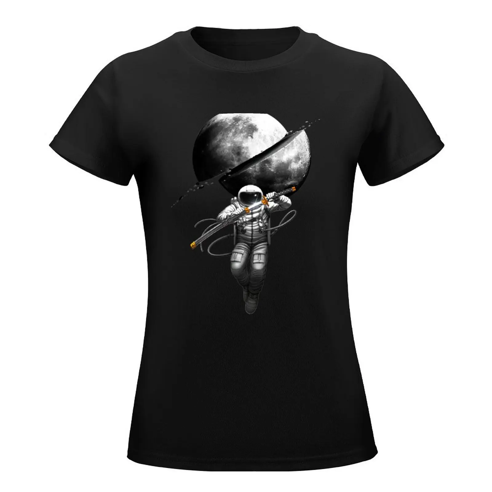 Astronaut Samurai Cutting the Moon T-Shirt oversized Aesthetic clothing white t-shirt dress for Women sexy