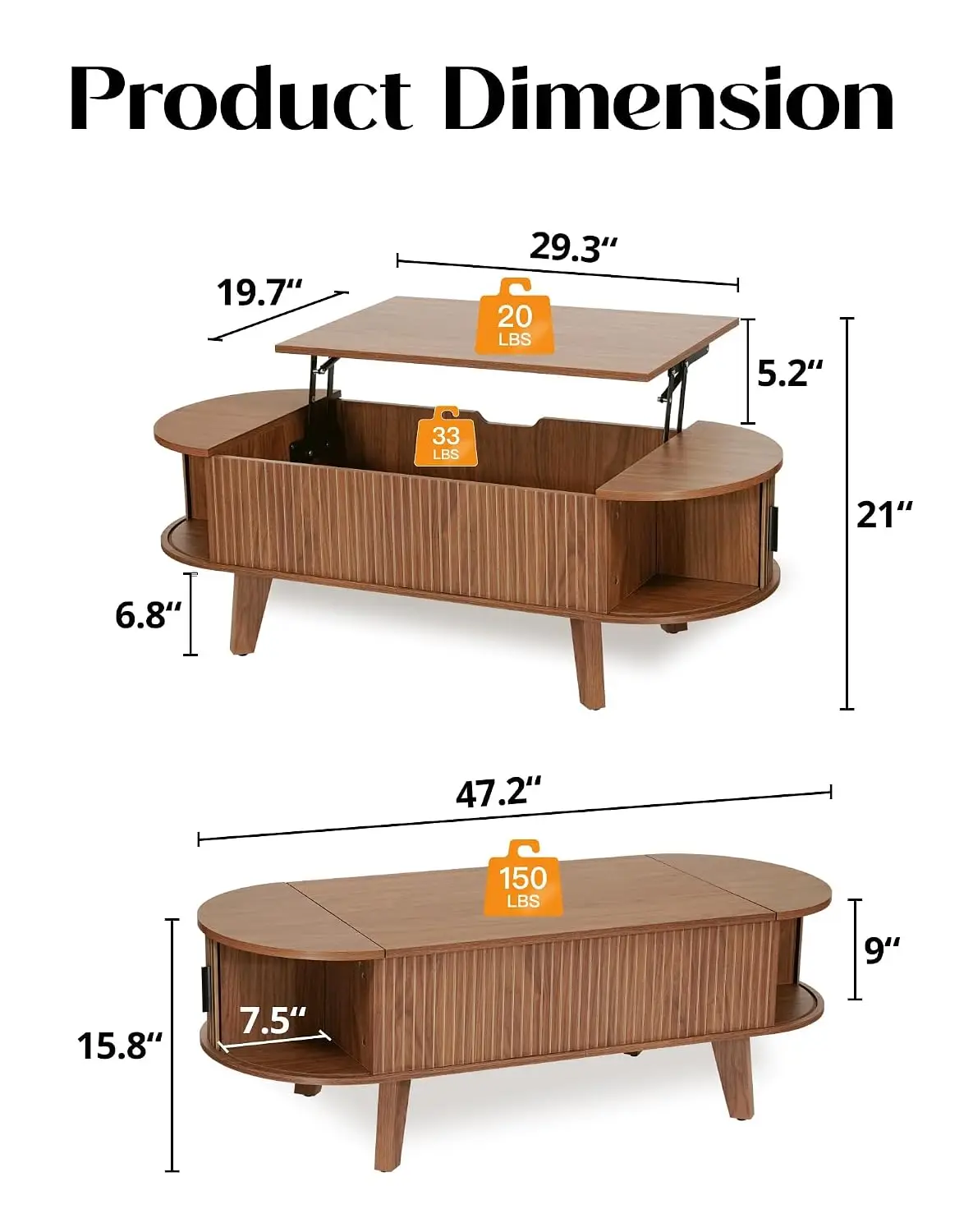 Oval Lift Top Coffee Table with Storage, 47.2" Mid Century Modern Living Room Center Table with 180° Sliding,Customized