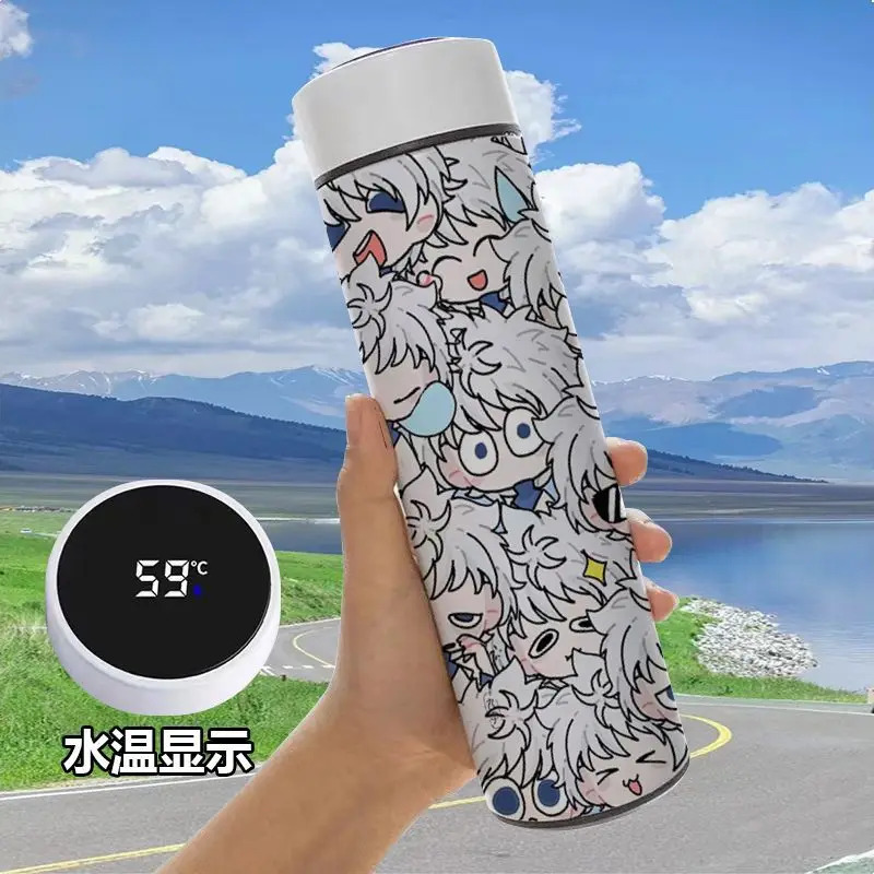 Hunter X Hunter Killua botol air portabel Pria Wanita, botol air Stainless Steel tampilan temperatur cerdas