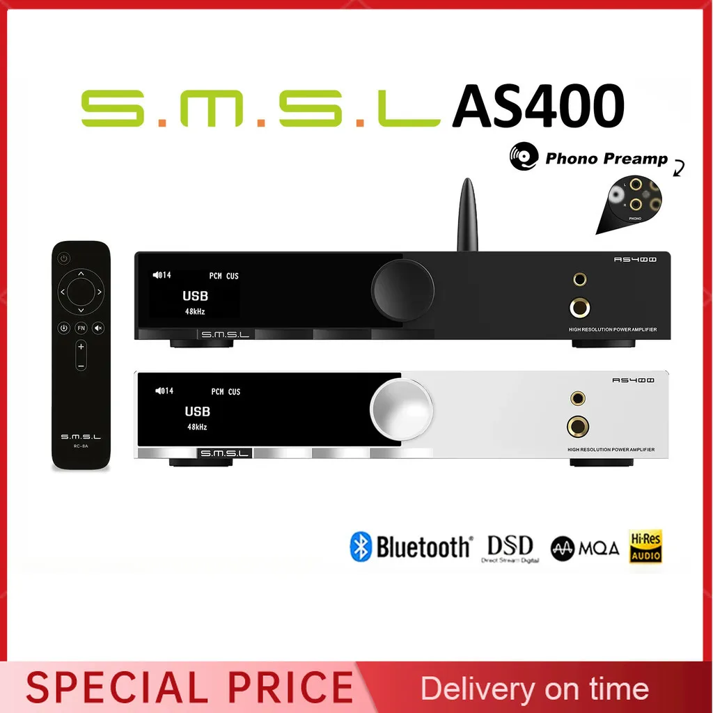 SMSL AS400 Hi-Res DAC مكبر كهربائي سماعة أمبير دعم بلوتوث USB بصري محوري مم الفينيل فونو مكبر للصوت فك تشفير الصوت