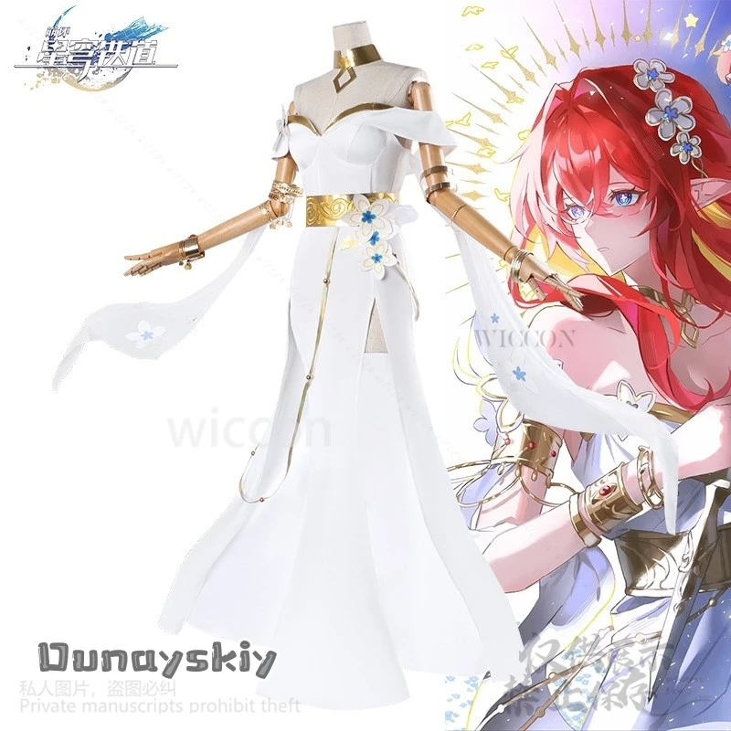 Tribios تأثيري أنيمي لعبة هونكاي: ستار السكك الحديدية زي اليونانية الرجعية فستان أبيض لوليتا الأحمر طويل الباروكات للفتيات امرأة كوس موحدة