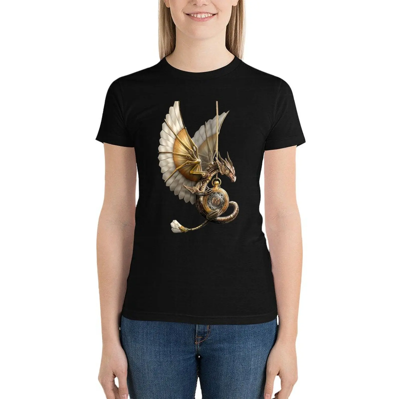 Steampunk Dragon on watch gift vintage T-Shirt hippie clothes cute tops summer clothes for Women