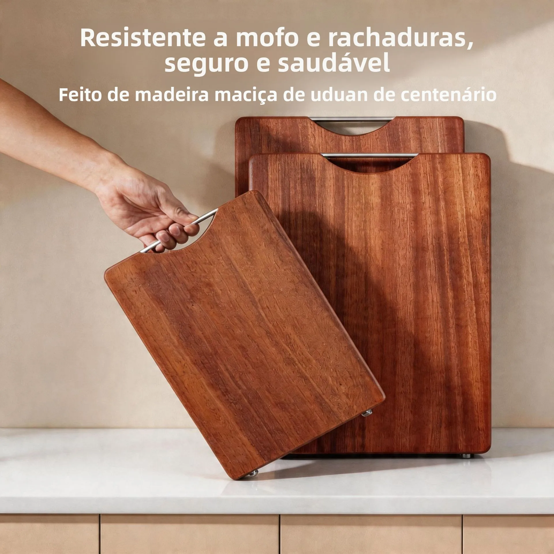 Tábua de Corte Dupla Face de Madeira Ubatuba para Cozinha, Uso Doméstico, Segura para Alimentos, Fácil de Limpar, Tamanho Gra...