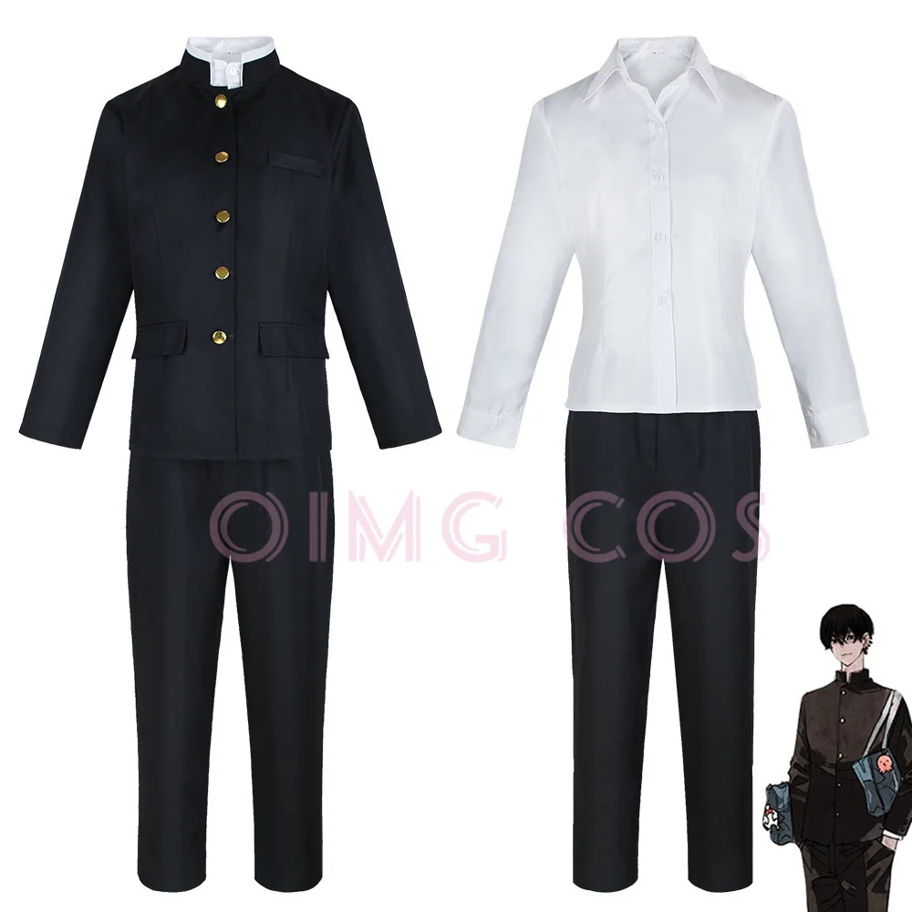 Yoshida Hirofumi Cosplay Kostüm Kettensäge Mann Outfits blauen Anzug Hemd Krawatte Kurzhals Ring Männer Anime Uniform Halloween