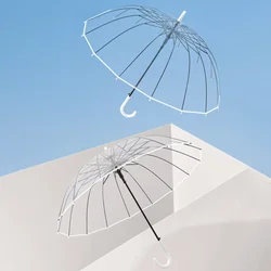 Transparent Umbrella Windproof Strong 16 Ribs, Long Handle Umbrella Woman Rain Waterproof, Semi-automatic Big Umbrella Rain