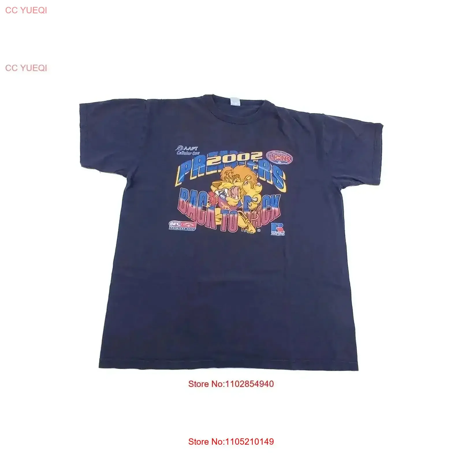 Vintage Brisbane Lions 2002 Premiers T Shirt Russell Athletic Mens Large Blue vintage Washed Top For Everyday Wear Breathable