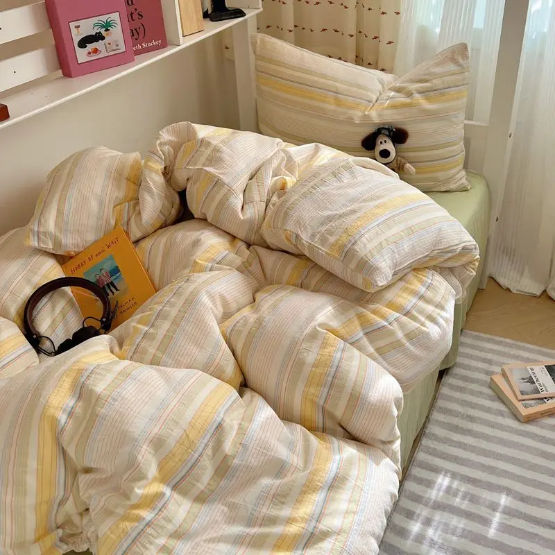 

Beddings Sets Cotton Plaid Bedroom Bedding Set White Dormitory Student Bed Linen Set Twin Size Bedding on Offer Sheet Queen King