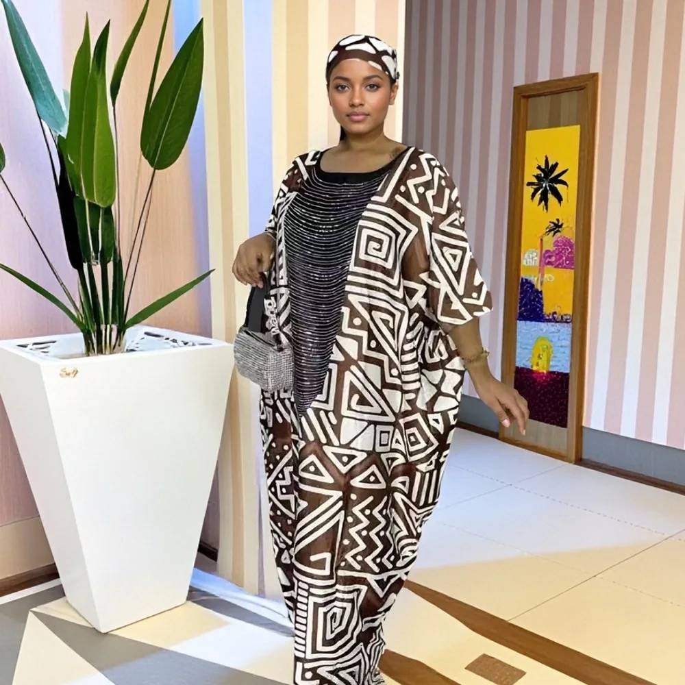2025 موضة الساخن الماس جيب الثقيلة الزينة الشرق الأوسط فضفاض الأفريقي طباعة المرأة أحدث فستان مسلم طباعة المرأة