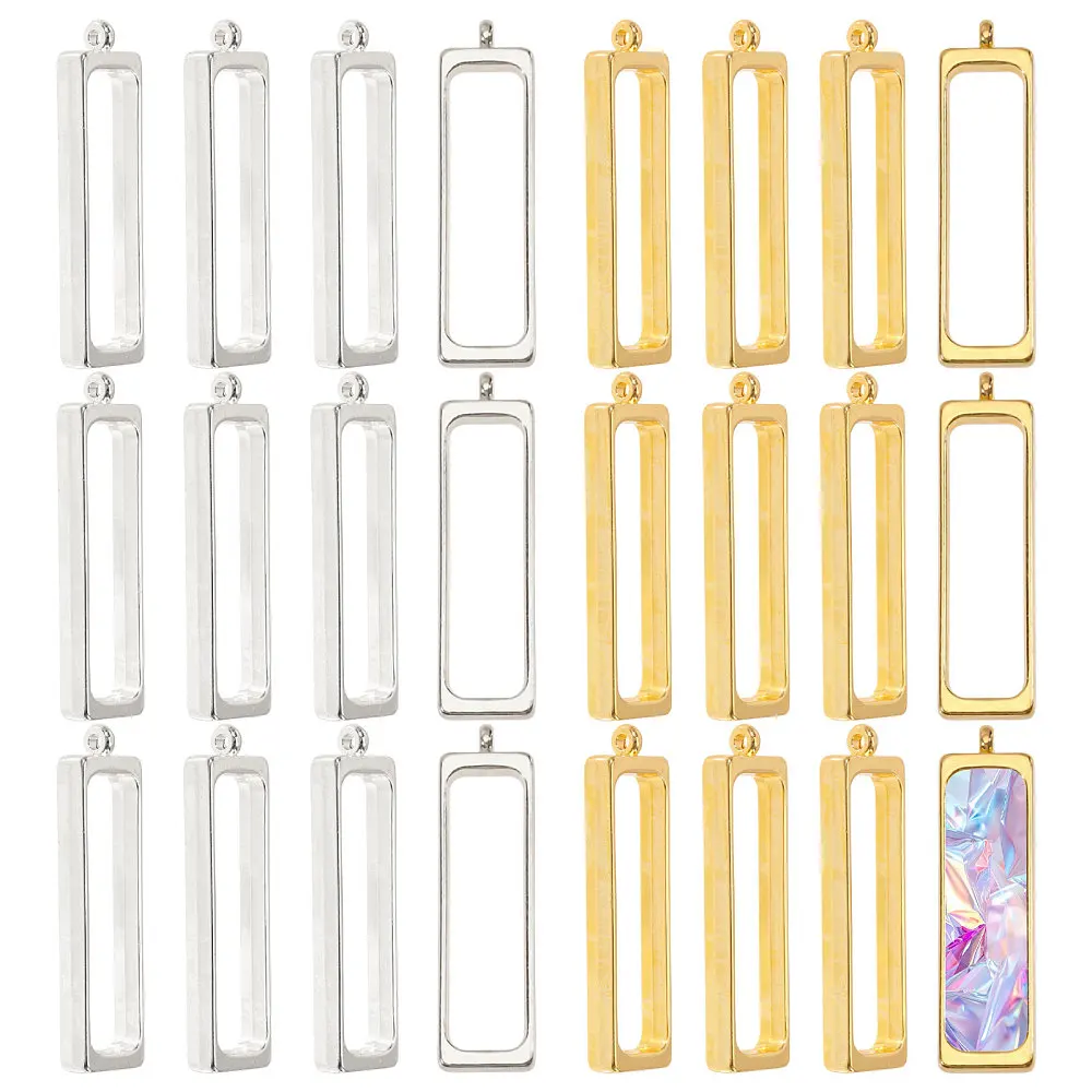 48 Pcs Rectangle Open Bezel Pendant Alloy Hollow Frame Pendants Open Frame Pendant Charms for Resin Jewellery Making DIY Earring