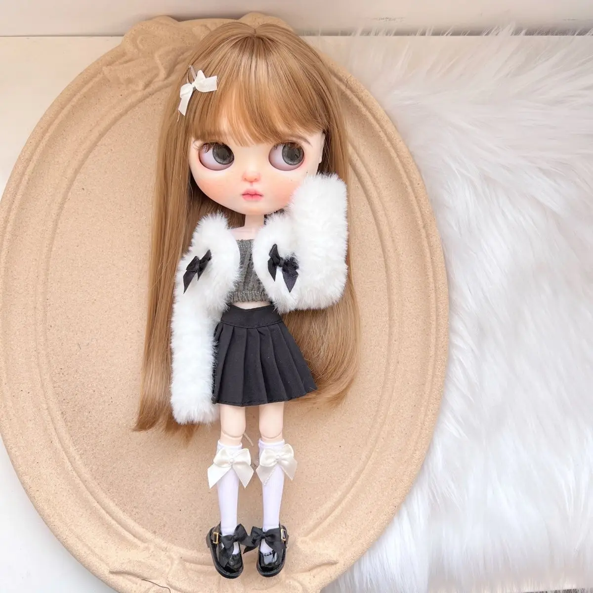 Blythe Doll Dress Set OB22 OB24 AZONE Plush Jacket Winter Set Handmade 28-30cm Doll Accessories Cute Doll