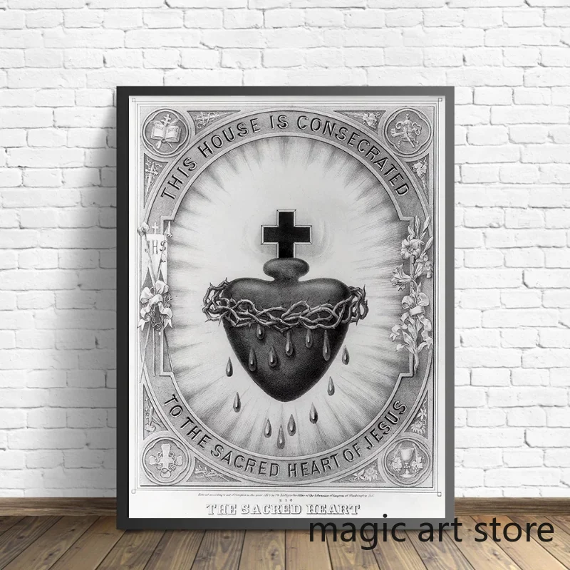 Religion Retro Sacred Heart of Jesus Blessed Virgin Mary Catholic Art Poster Canvas Painting Wall Print Picture Room Home Decor