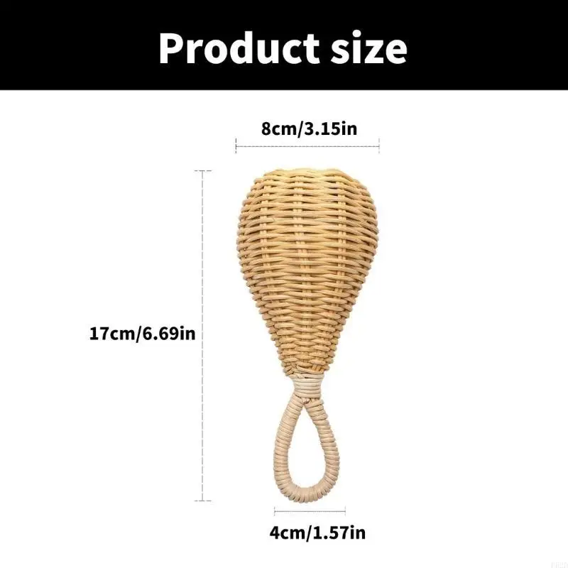F62D HandWoven Baby Rattle with Soothing Bells Crochet Rattan Rattle Handbell Toy for Infant Hand and Eye Coordination