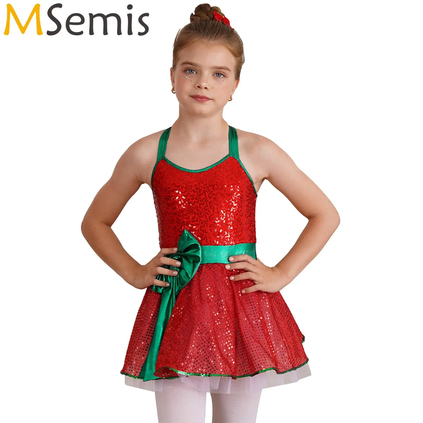 Mädchen Weihnachtself Frau Weihnachtsmann Weihnachten Cosplay Kostüm Pailletten Ballett Trikot Eiskunstlauf Body Kostüm Enger Overall