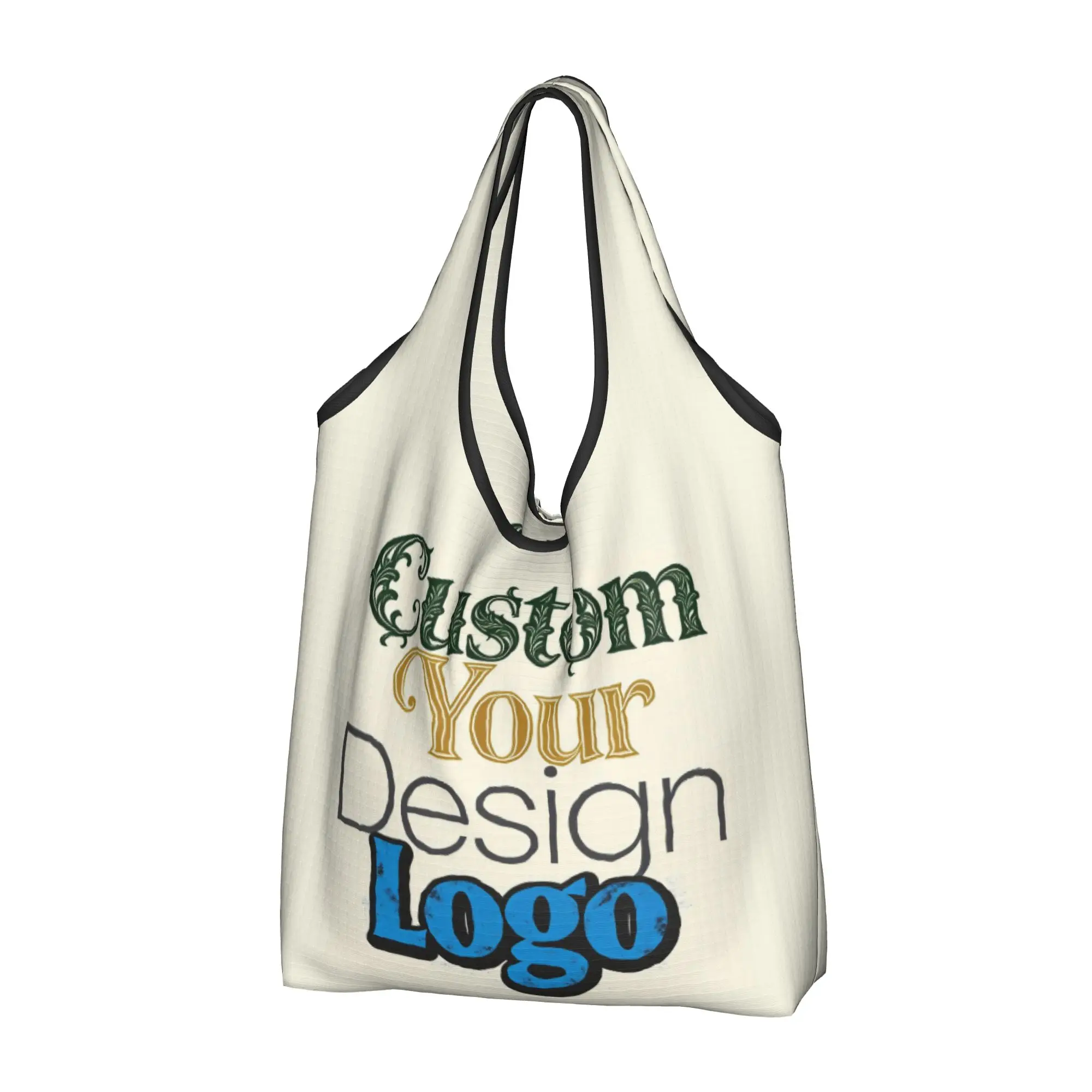 Cute Custom Customized   Your Design Logo Shopping Tote Bags Portable Photo Name Printed Grocery Shopper Shoulder Bag
