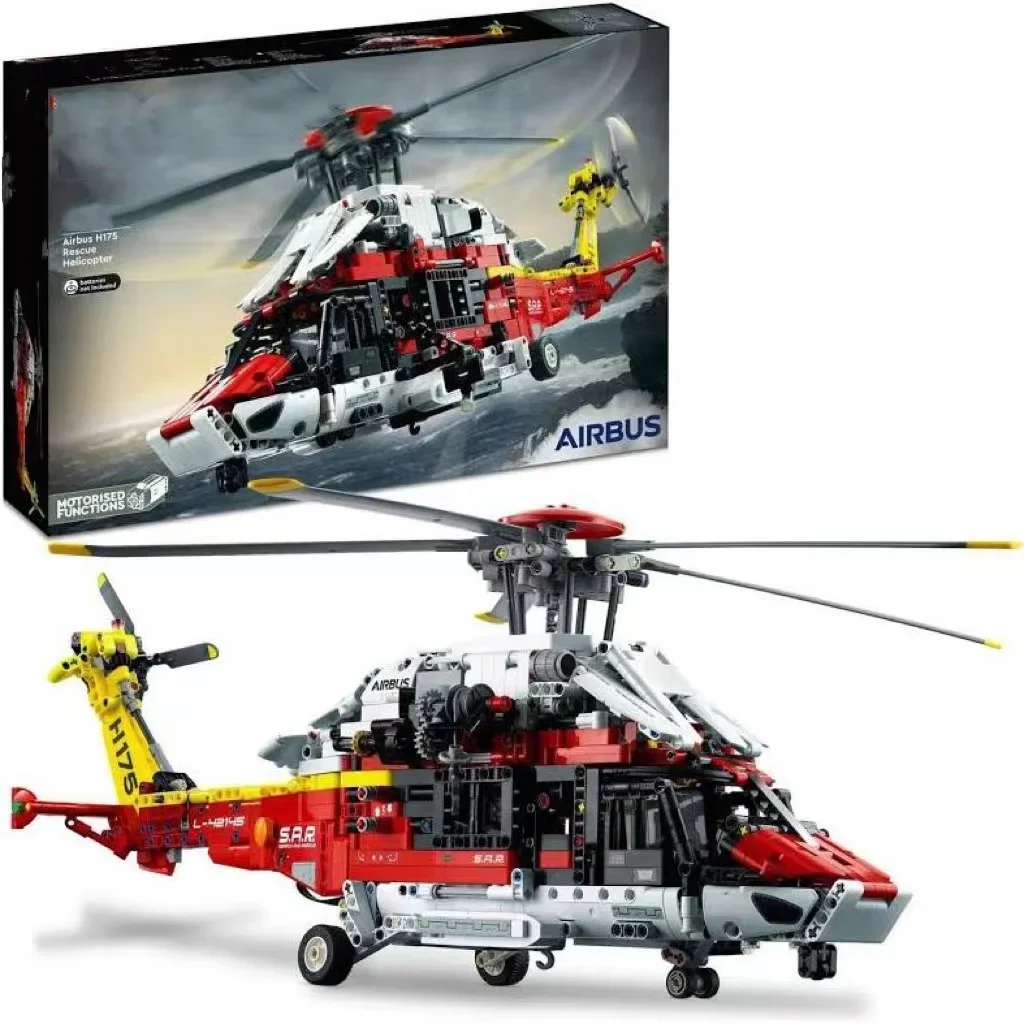 42145 Technical Airbus H175 Rescue Helicopter Educational Model Building Blocks with Spinning Rotors Motorised Features for Kids