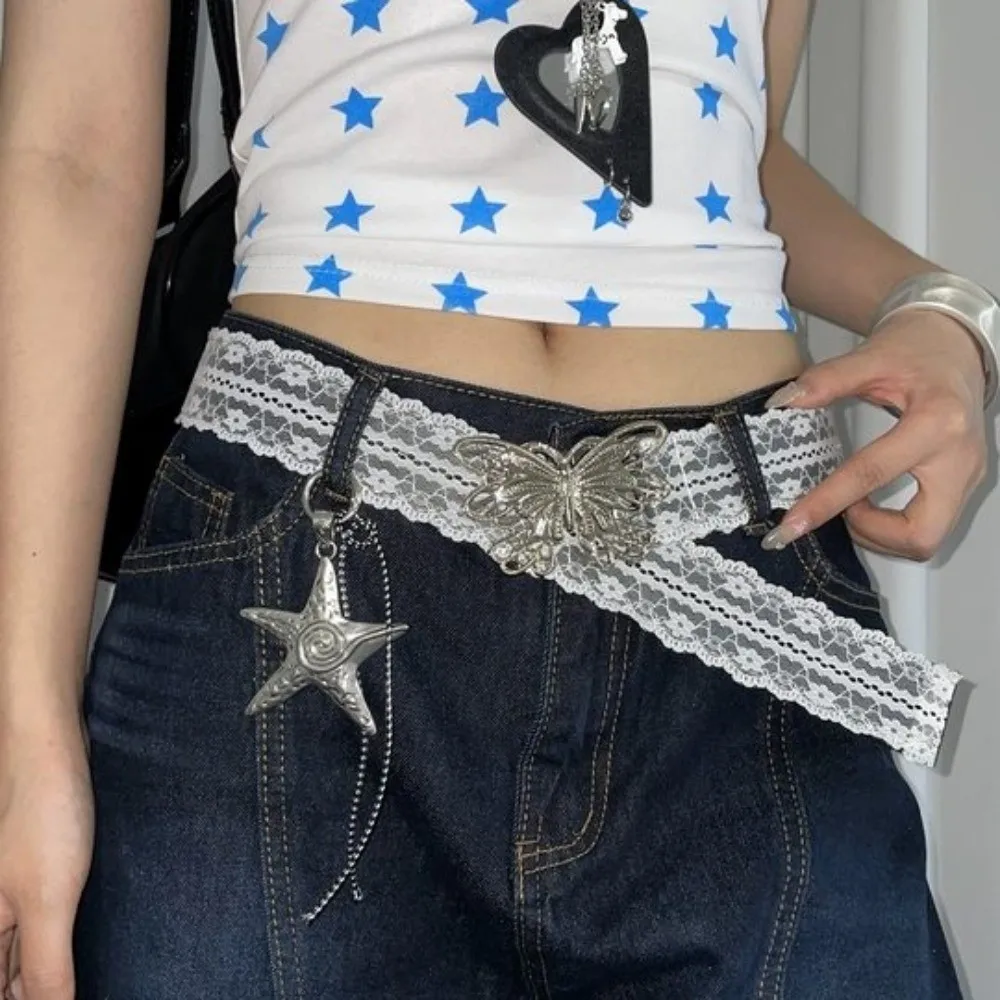 Fashion Korean Style Lace Waistband Elegant Y2K Butterfly Waist Belt Vintage Sweet Dress Jeans Belt Streetwear