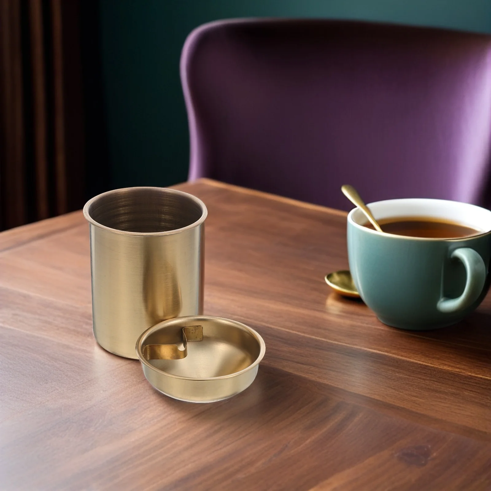 

Stainless Steel Ashtray With Lid Windproof Smokeless Design For Car Cup Holder Portable Outdoor Garden Patio Use Metal Cigarette