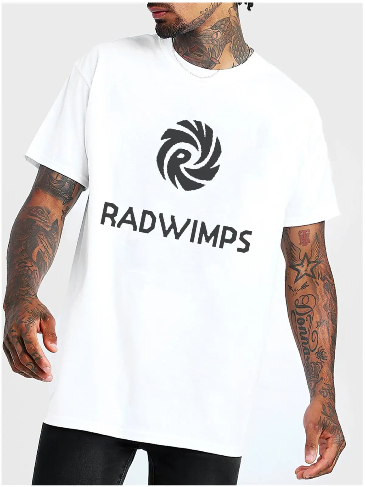 Digital Direct-print RADWIMPS Rock Band RAD Printed Cotton Loose-fitting Heavyweight Casual Short-sleeved with A Small Collar