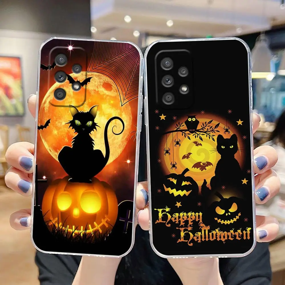 

Clear Case For Samsung Galaxy A55 A25 A20S A21S A22 A23 A31 A32 A35 A50 A51 A52 A53 A71 A72 5G Case Halloween Pumpkin Bat Witch