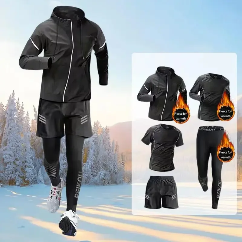 2025 Bestseller Running five-piece set, warm for autumn and winter, double the warmth, no fear of ice and snow