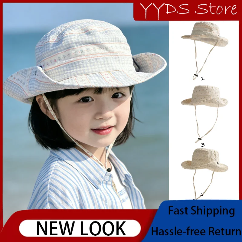 夏用和風大きなつば付きバケットハット-uvカット-サンキャップ-女の子-子供用-アウトドア-ハイキング-ビーチ-日常着