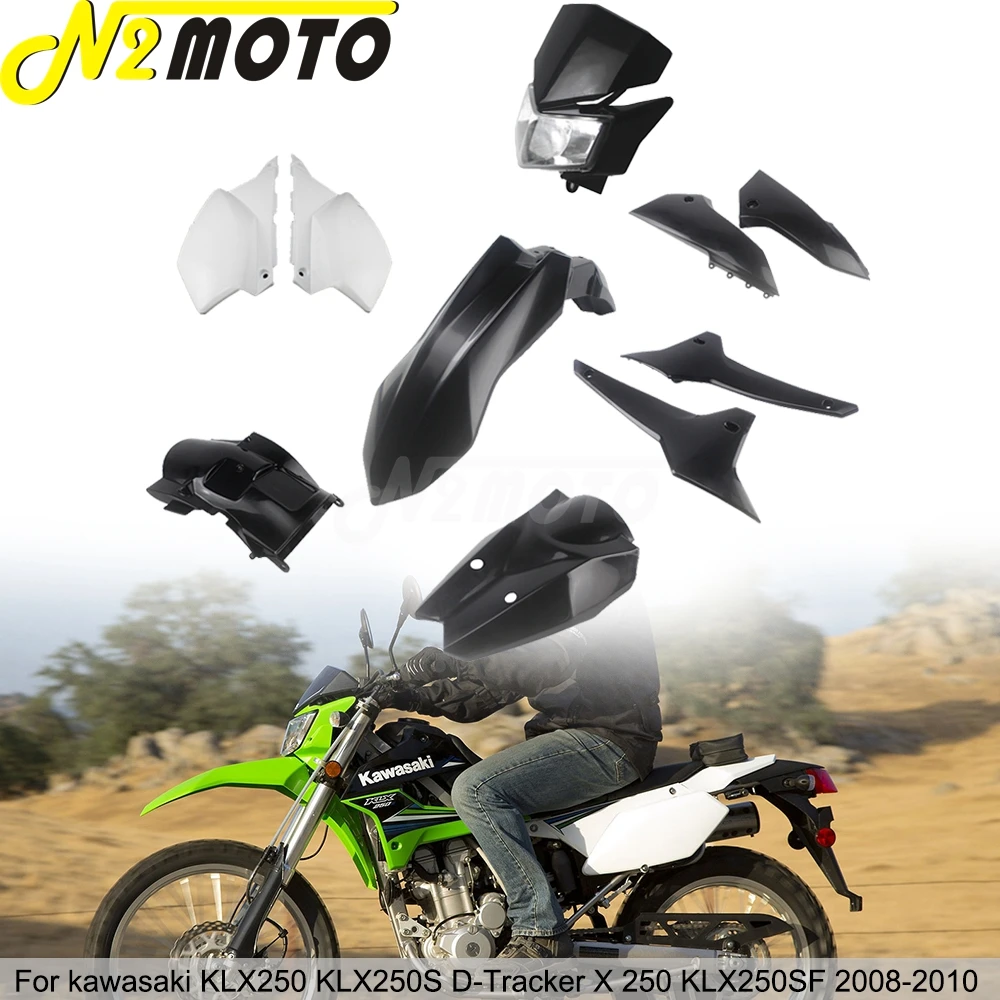 Motocross Plastic Bodywork Fairing Panel Kit Dirt Pit Bike Front Headlight Mudguard Side Cover for Kawasaki KLX250 KLX250S 08-19