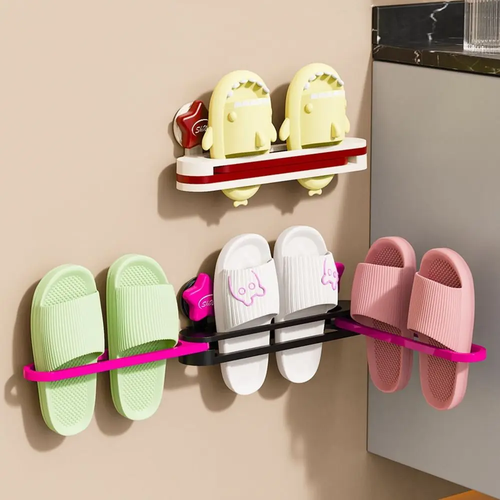 Practical Plastic Suction Cup Shoes Rack Wall Mounted Foldable Shoe Drying Rack Waterproof Reusable Shoe Hanger Bathroom