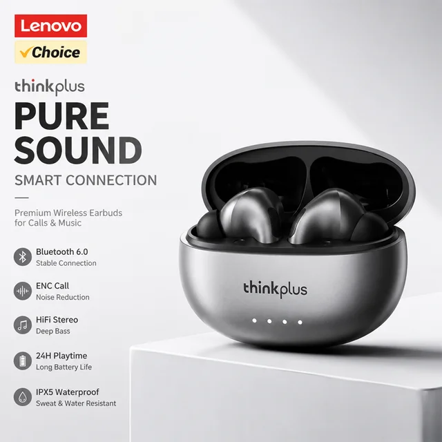 Lenovo LP5 Pro Fones TWS originais fones sem fio Bluetooth V5.4 de som estéreo, longa autonomia de bateria, controle por toque  baixa latência voltada para jogos headset gamer recém-lançado com áudio equilibrado conexã