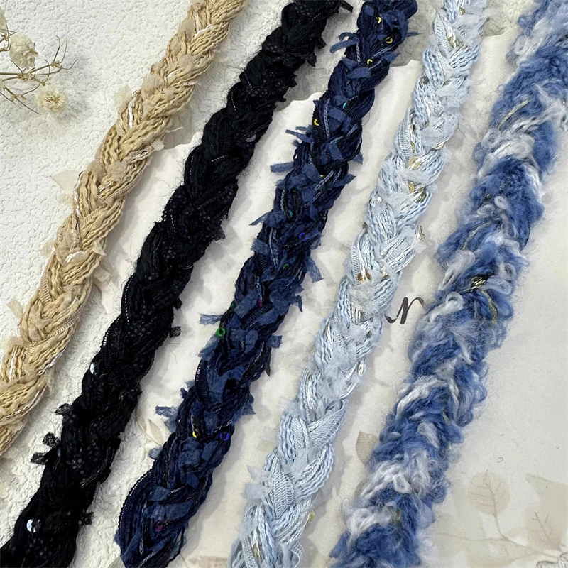 1.5cm Width Small Fragrant Woven Tweed Lace Accessories Handmade DIY Clothing Collar Decoration Pressed Edge Ribbon By The Meter