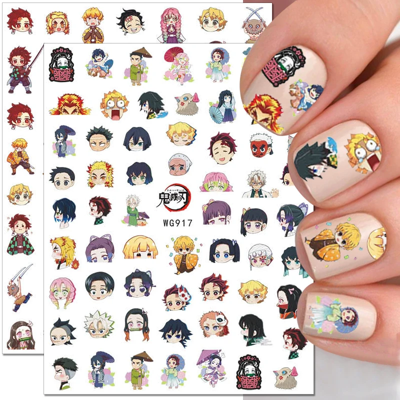 Demon Slayer Nail Stickers Kamado Tanjirou Nezuko Nail Art Decorations Japanese Cartoon Anime Kawaii Nail Decals Supplies