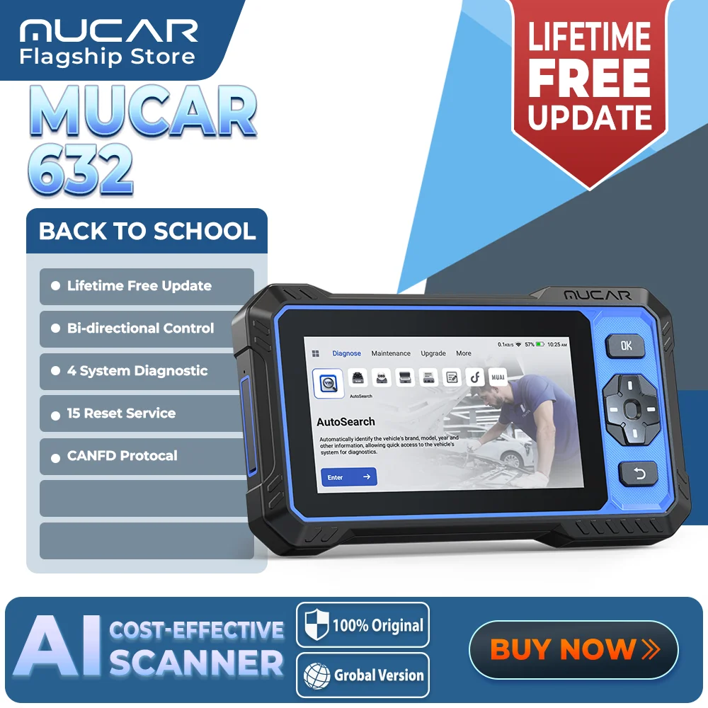 MUCAR 632 AI Bidirectional Automotive Tools Life Free Update Obd2 Scanner CANFD 15 Reset 4 System Diagnostic Auto OBD Scanners