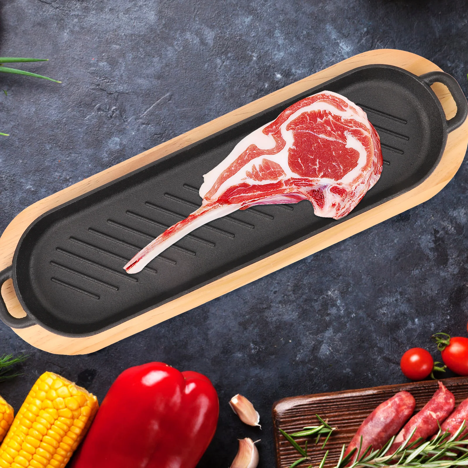 

Cast Iron Steak Plate Grill Pan Even Heating Stovetop Serving Outdoor Griddle Fish BBQ Kitchen Home Supplies