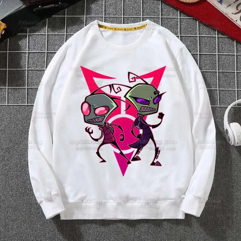 Sweat à capuche à col rond pour homme, dessin animé Kawaii, Invader, Zim Alien, Anime, PVD, Harajuku, At Streetwear Top, automne, printemps