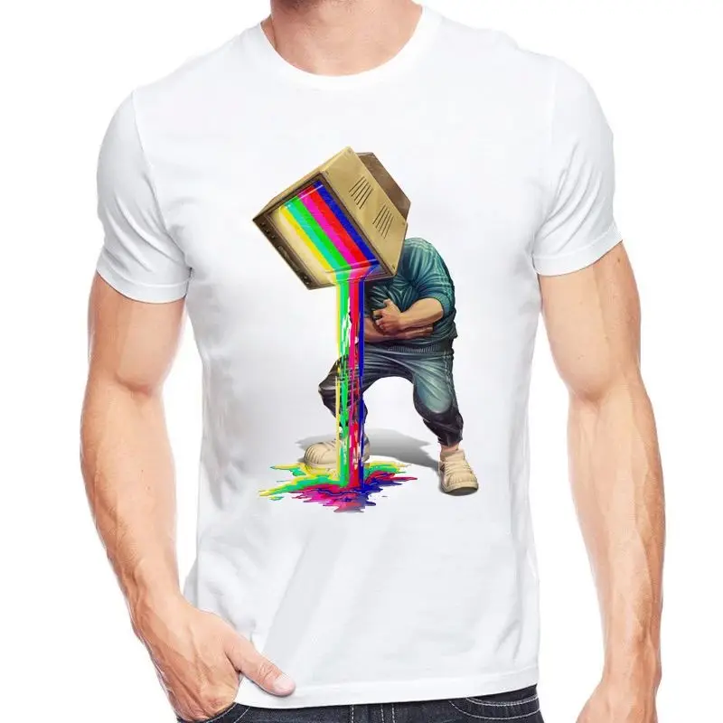 Summer Casual Funny TV Print T-Shirt Men's Short Sved Customizable Hand-Painted Design Service Clothing Fashion