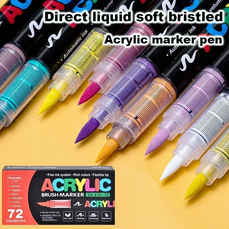 12-168 Color Acrylic Marker Direct Liquid Soft Bristled Paint Pen For Graffiti Manga Crafts School Aesthetic Stationery Supplies