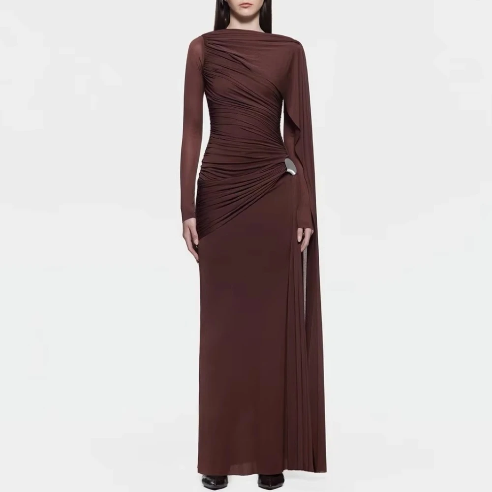 Elegante o pescoço mangas compridas vestidos de noite sexy celebridade vestido longo requintado alta qualidade vestidos de festa de baile feminino personalizado