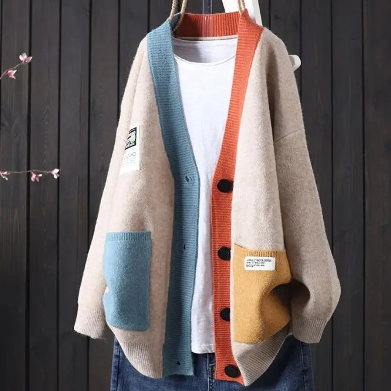 Suéteres de Punto con Cuello en V para Mujer, Cárdigan Largo, Diseño de Moda Primavera, Suéteres para Dama, 100% Otro Materia...