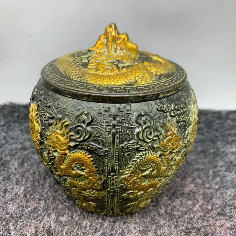 Retro Brass Tea Can Sugar and Tea Jar Decorative Storage Tank Food Organizer Home Desktop Copper Ornaments Relief Crafts