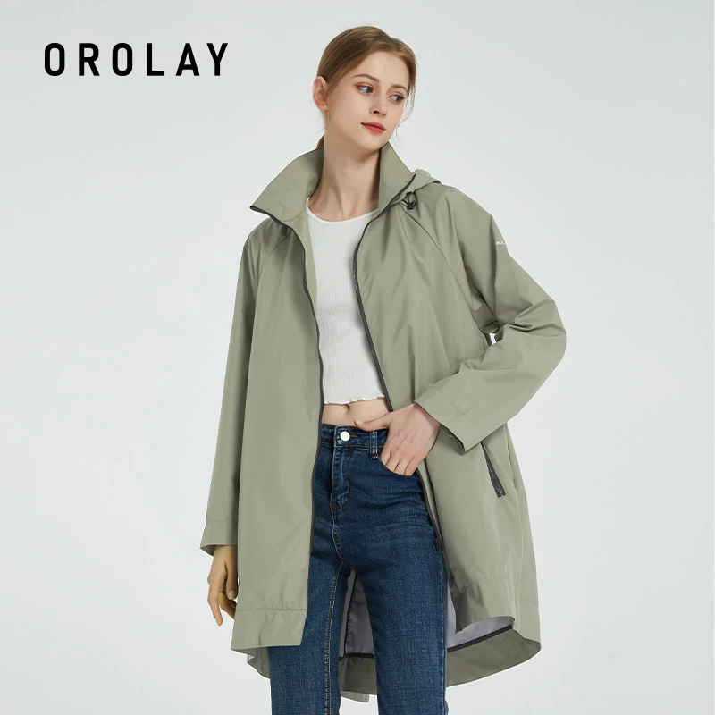 

Orolay Women's Hooded Windbreaker Trench Coat Water Resistant Long Raincoat Light Jackets