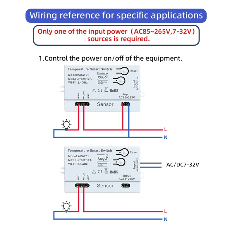 Smart-Tuya Wifi slimme temperatuurschakelaar, 2,4 Ghz-sensor met 1 meter temperatuursonde