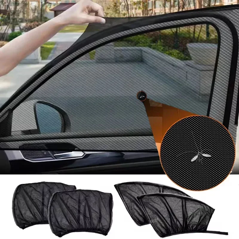

2PCS Car Window Screen Door Covers Front/Rear Side Window UV Sunshine Cover Shade Mesh Car Mosquito Net For Baby Child Camping