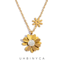 Daisy Pendant Necklace for Women, Simple Stainless Steel Necklace Jewelry Accessories