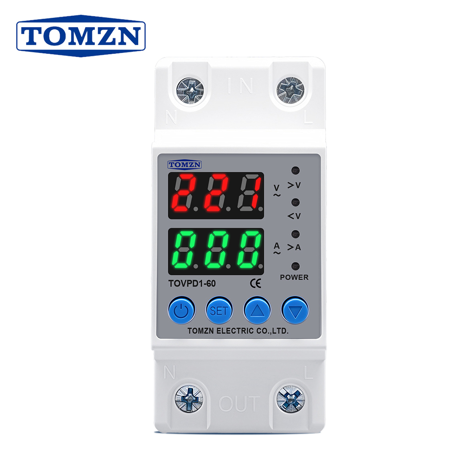  TOMZN Din Rail 60A 230V Adjustable Over Voltage and Under Voltage Protective Device Protector Relay TOMZN TOVPD1-63 