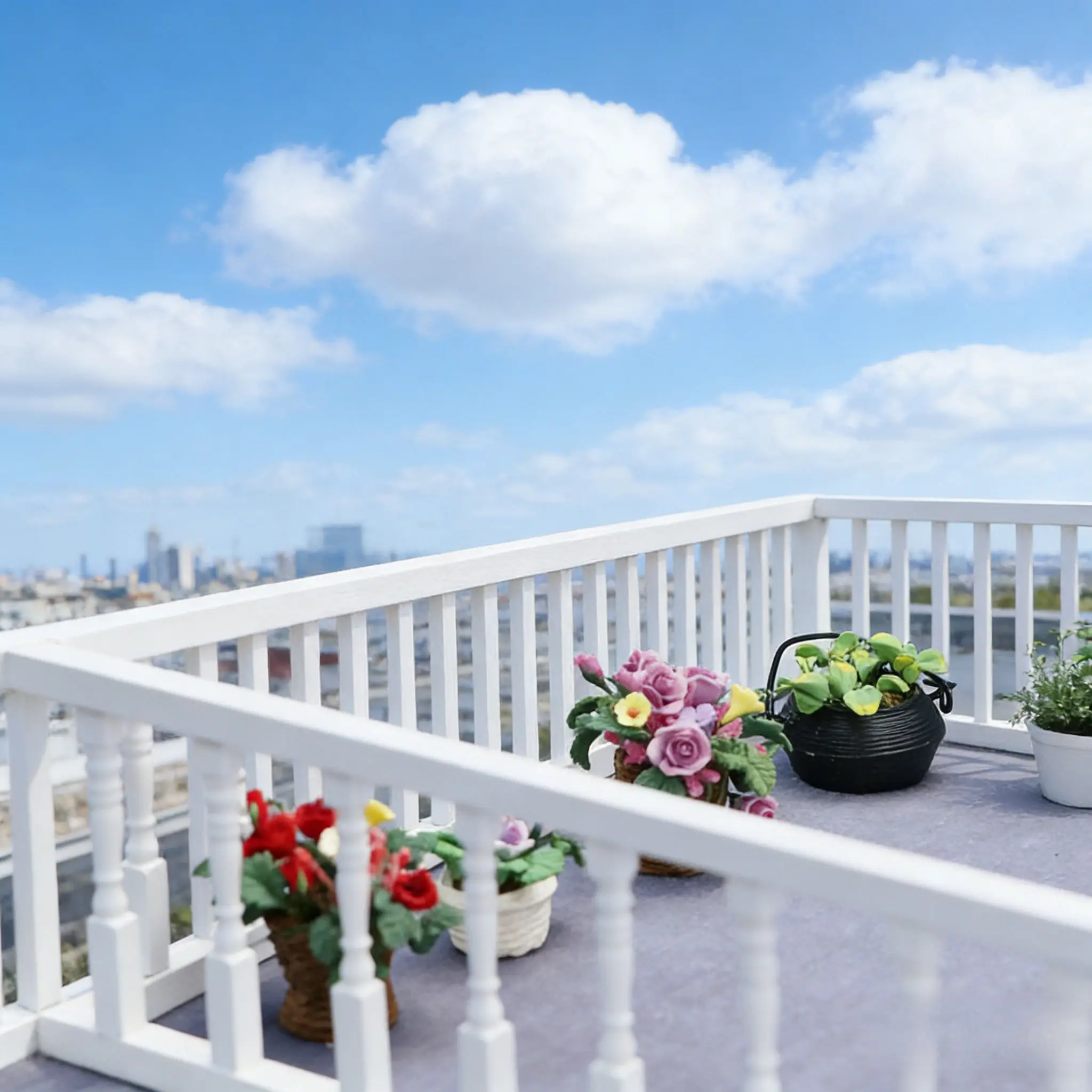 

1:12 Dollhouse Miniature 12-Post Wooden Railing -White Balcony Fence, Dollhouse Patio Decor, Miniature Home Renovation Accessory